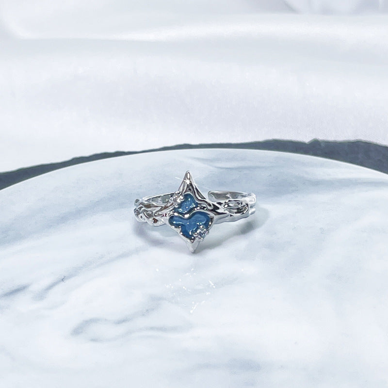 Female Niche Irregular Blue Series Simple Refined Stylish Versatile Rings