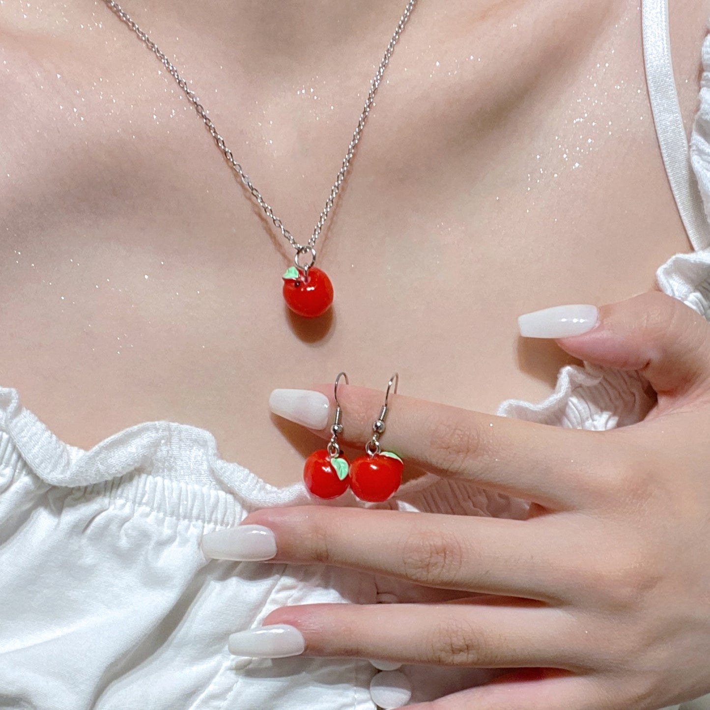 Cherry Strawberry Leaf Three-piece Sweet Elegance Jewelry Set