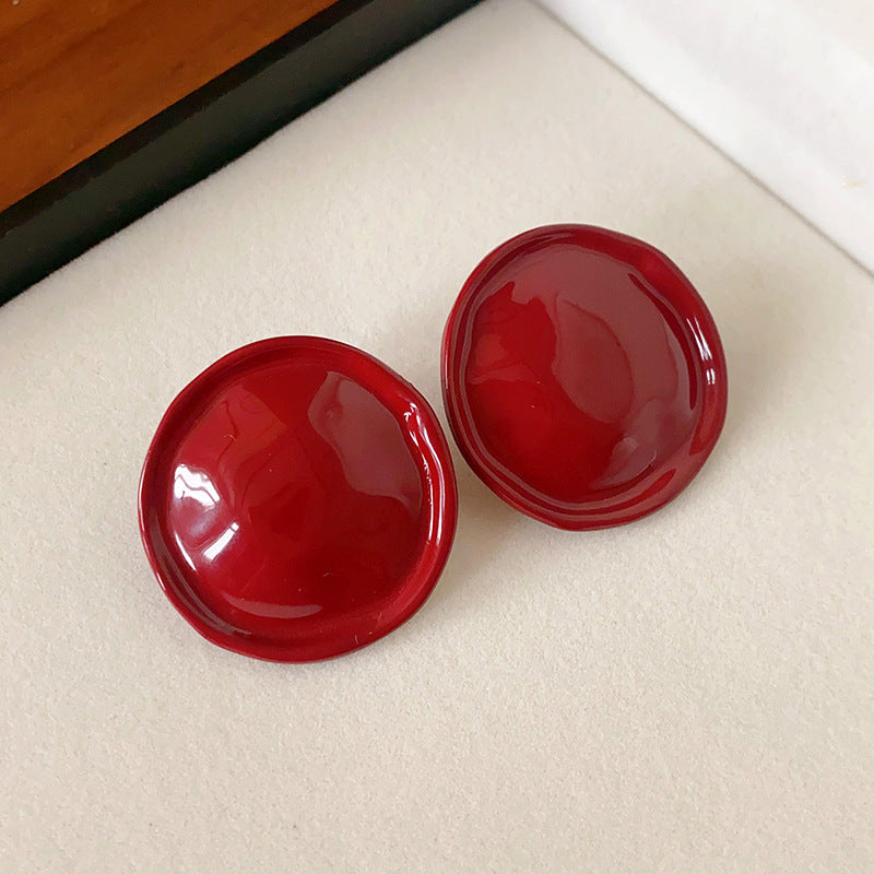 Women's Sier Needle Red Irregular Ear Retro Exaggerated Earrings