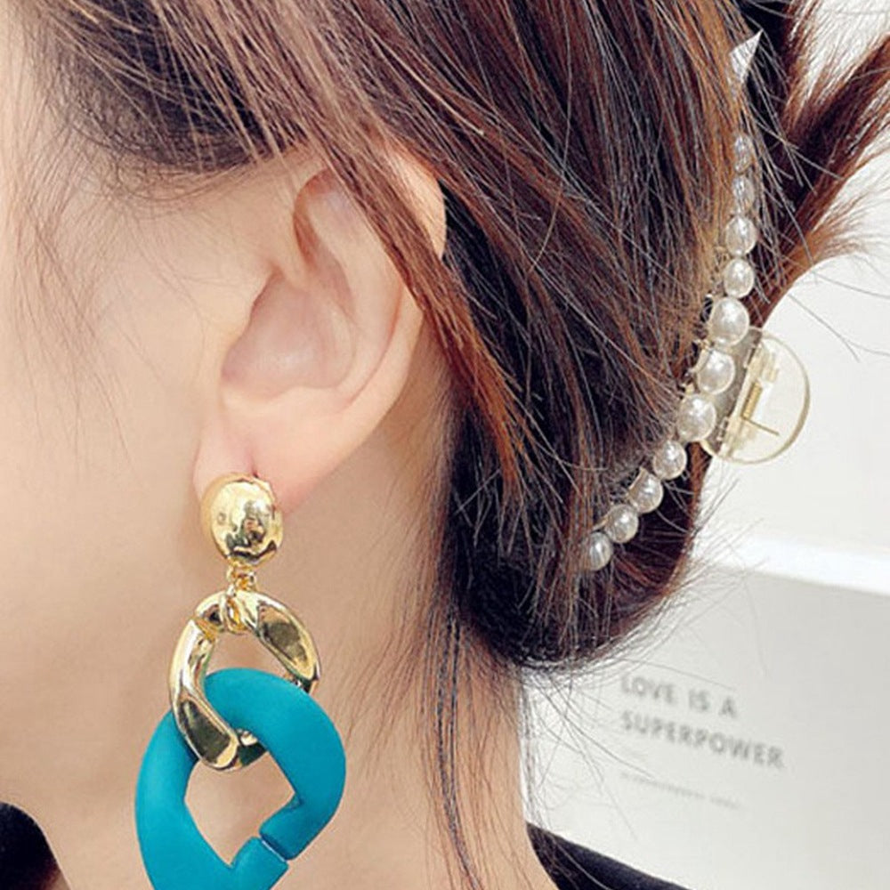 Women's Trendy Sier Pin Temperament Candy Contrast Color Exaggerated Long Earrings