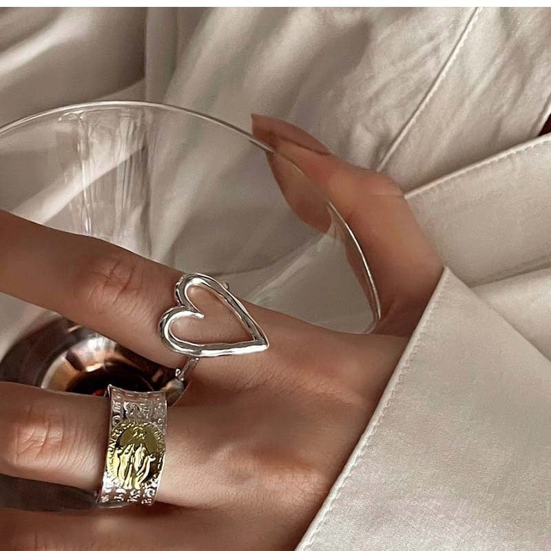 Korean Style Argent Pur Love Coin Rings