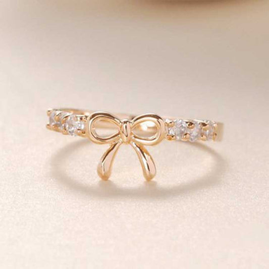Graceful Ornament Simple Rhinestone Bow Female Rings