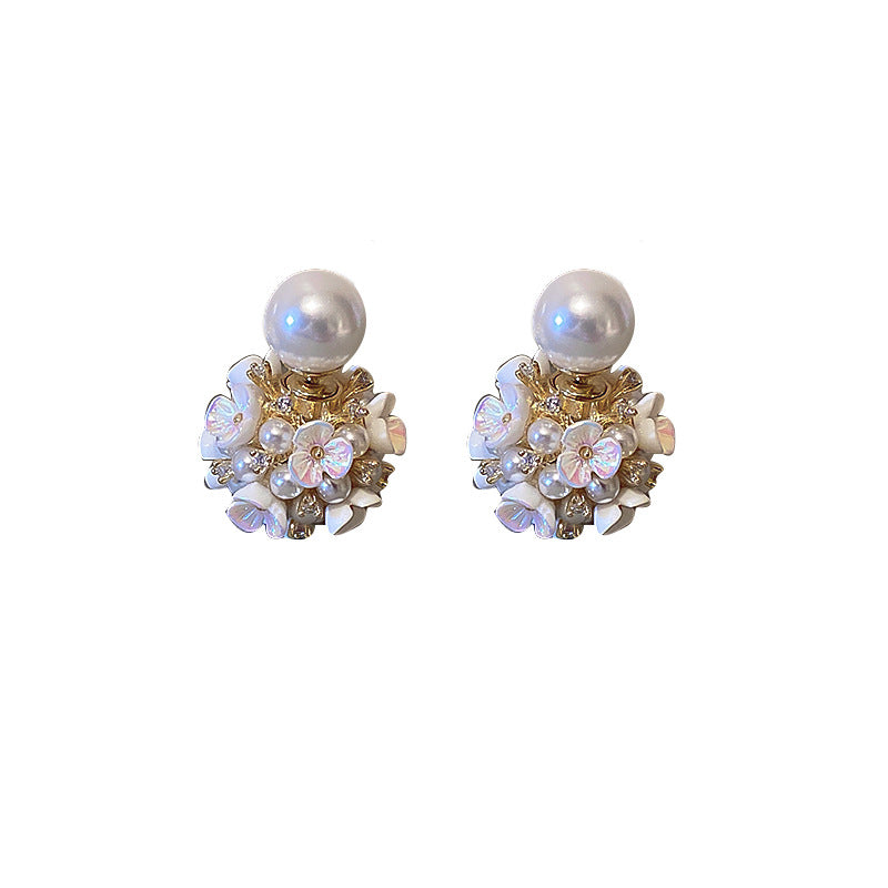 Needle Zircon Pearl Flower French Vintage Earrings