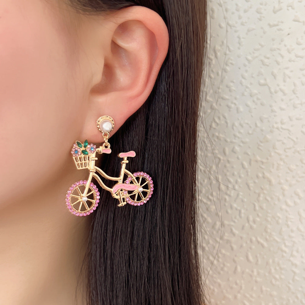 Cute Fashion Bicycle Pearl Zinc Alloy Earrings