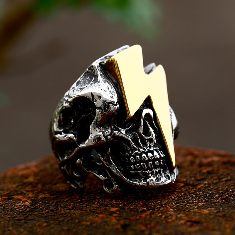 Punk Skull Retro Titanium Steel Lightning Rings