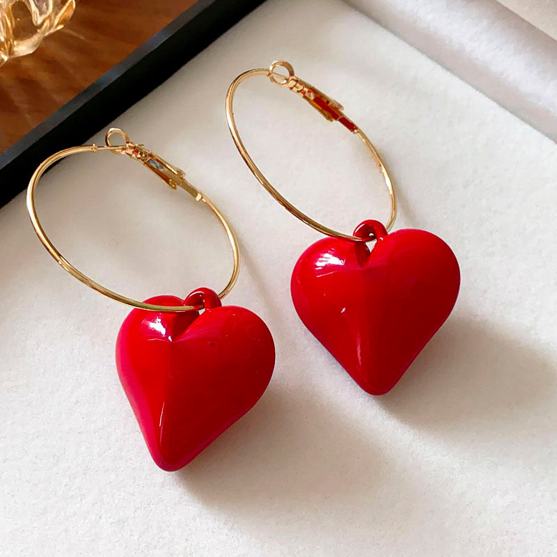 Women's Sier Needle Red Irregular Ear Retro Exaggerated Earrings