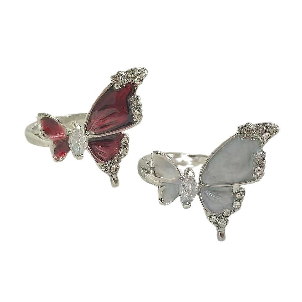 Luxury Sweet Cool Butterfly Drip Glazed Open Female Rings