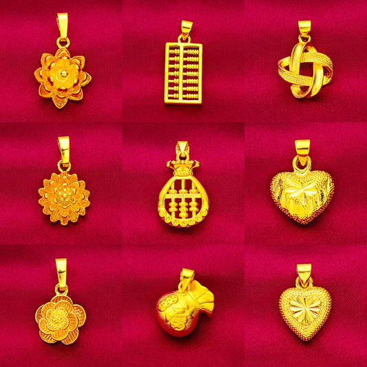 Women's Gold Love Abacus Small Peach Heart Pendants