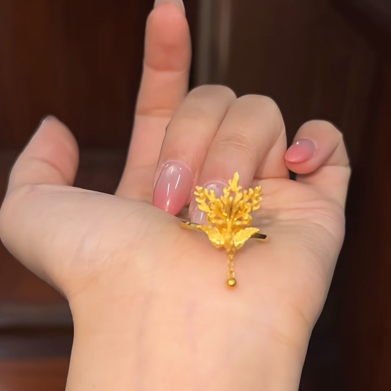 National Style Small Slip Tassel Phoenix Chinese Wedding Three Gold Ring