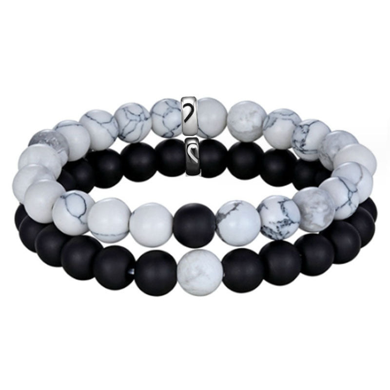 White-barked Pine Frosted Beads Suit Black White Beaded Couple Bracelets