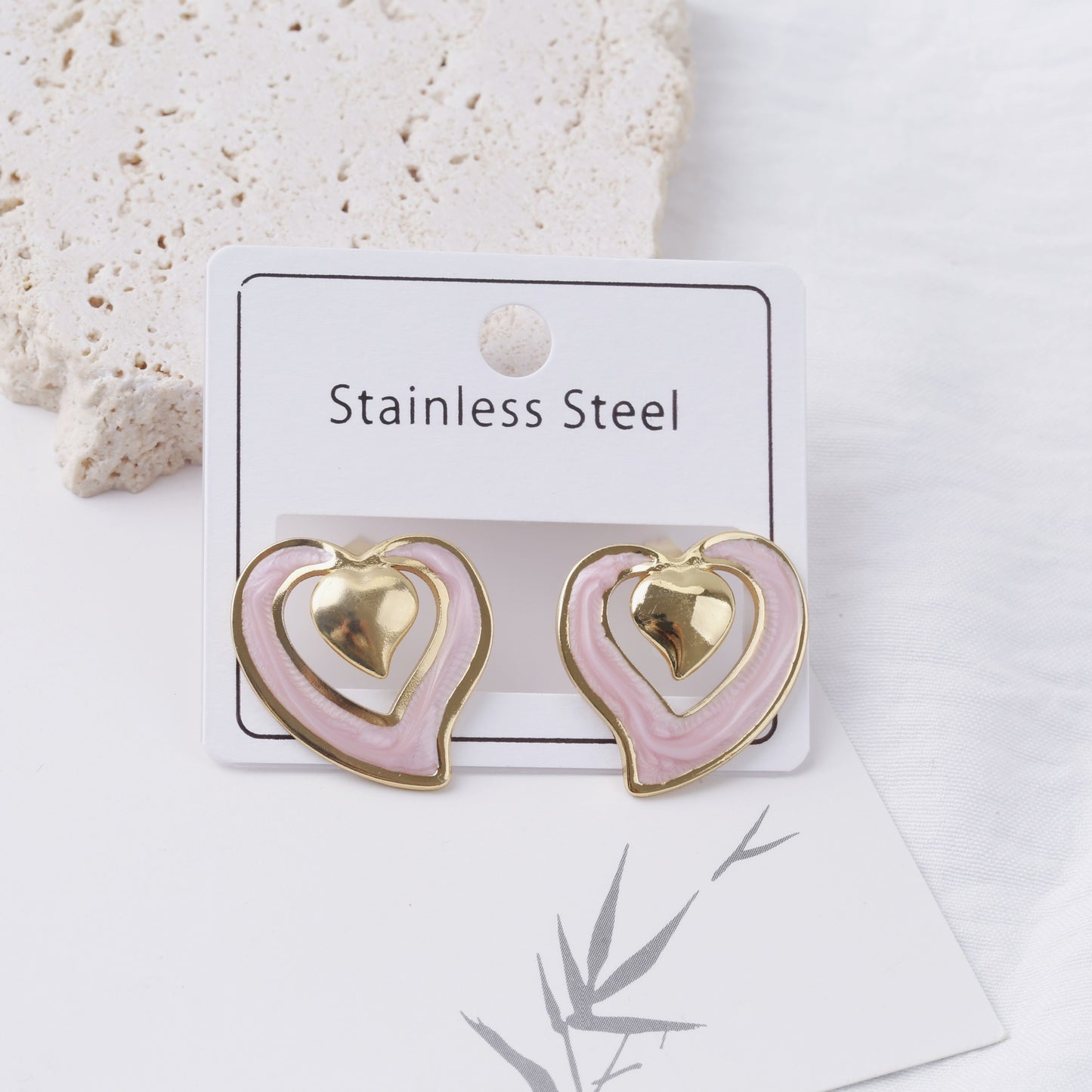 Stainless Steel Color Texture Dripping Oil Love Heart Earrings