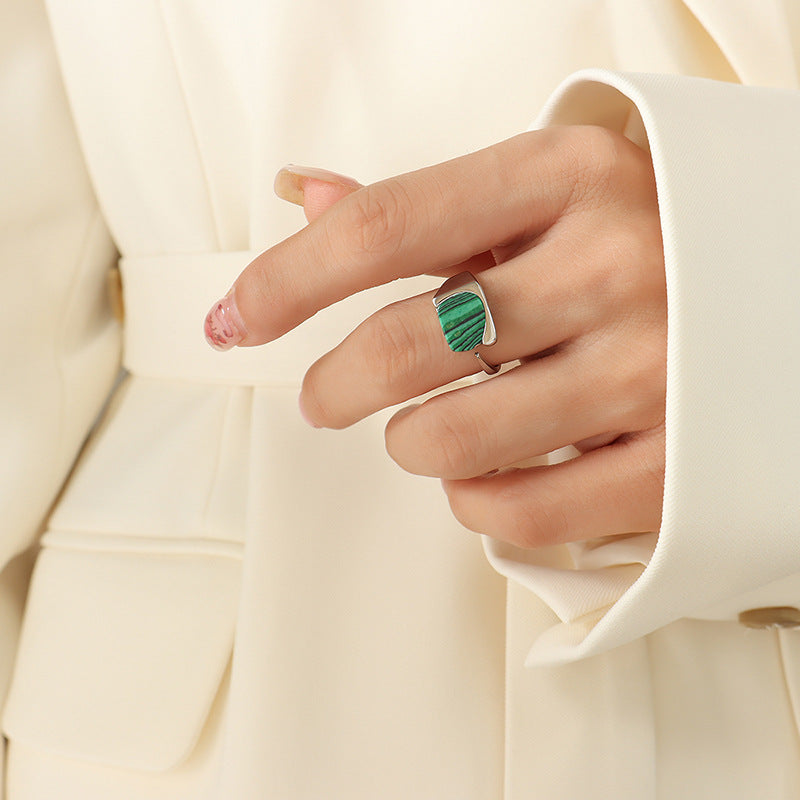 Palace Style Striped Turquoise Line Niche Titanium Rings