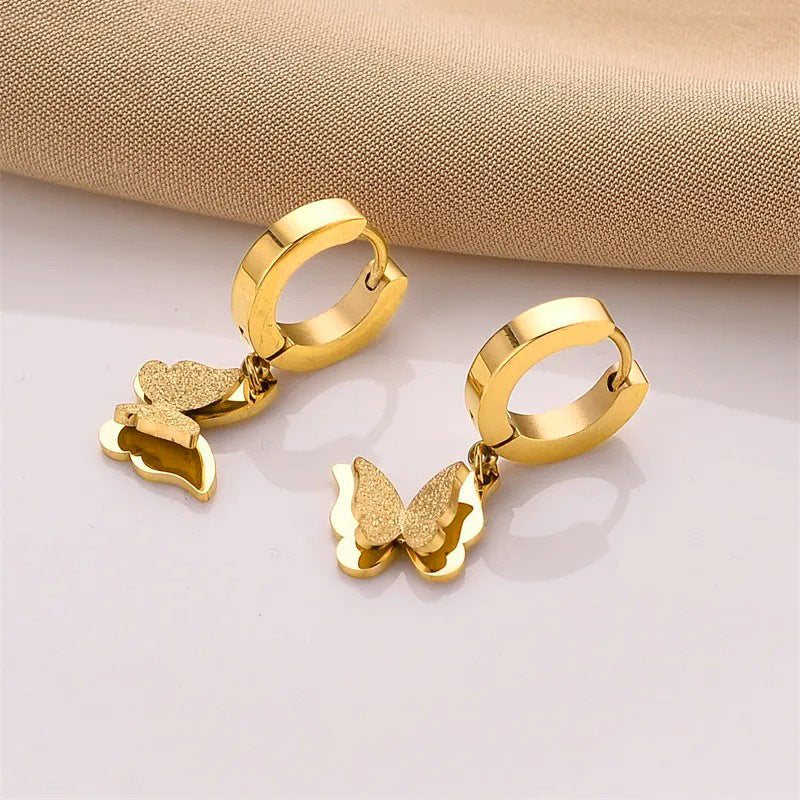 Steel No Fading Ear Gold Rose Earrings