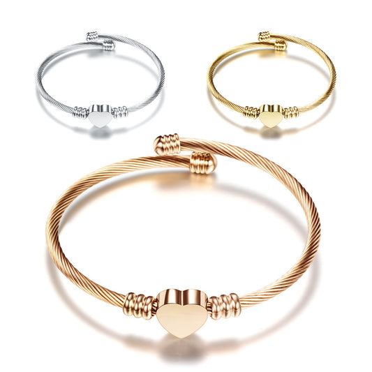 Women's Steel Love Cable Titanium Open-end Simple Fashion Bracelet