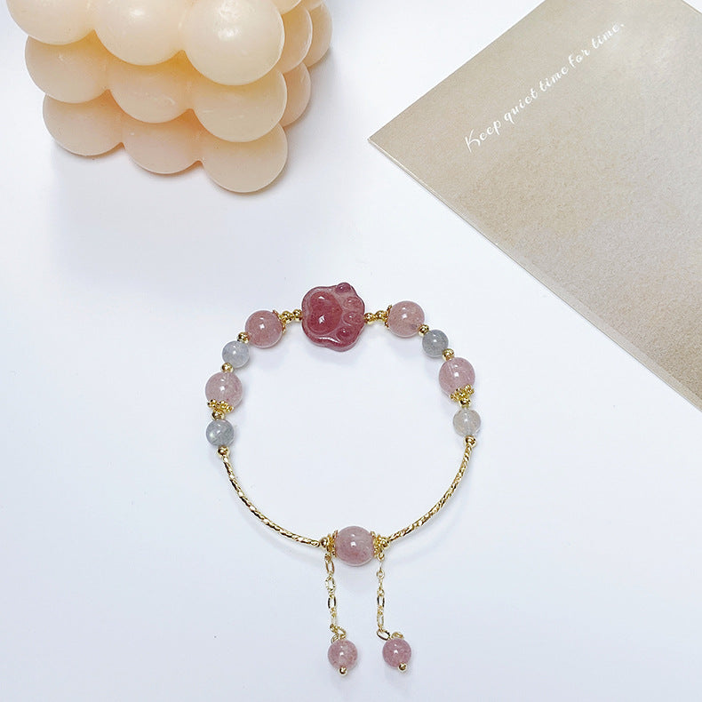 Sweet Strawberry Quartz Gray Moonlight Mild Bracelets