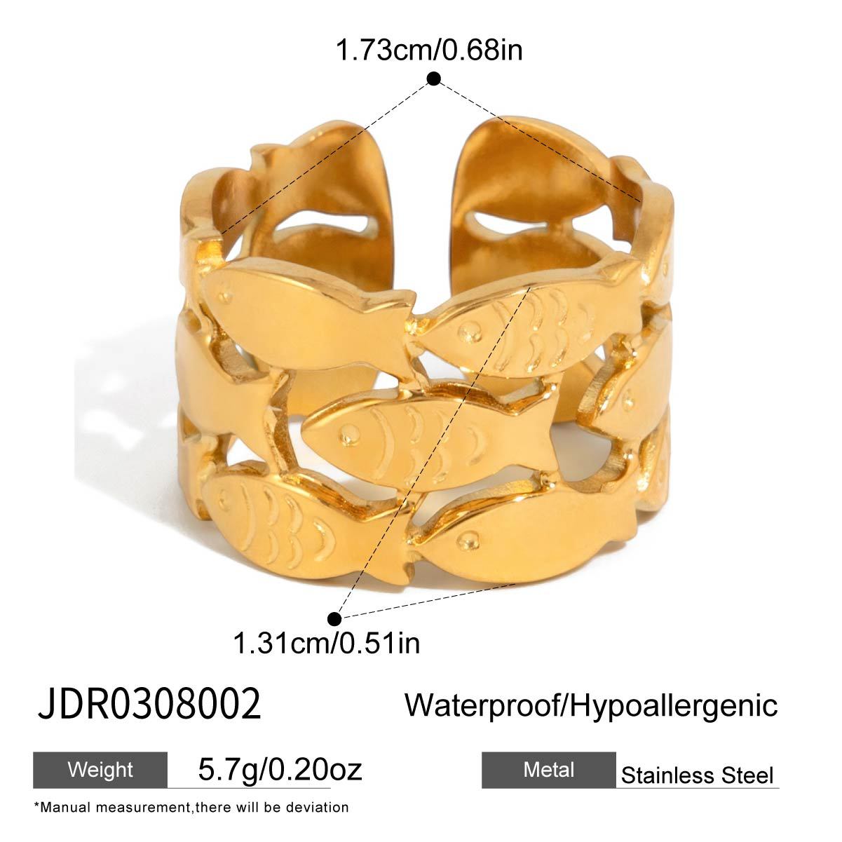 Designer Model Classic Style Gold Stainless Steel Fishbone Open Niche Rings