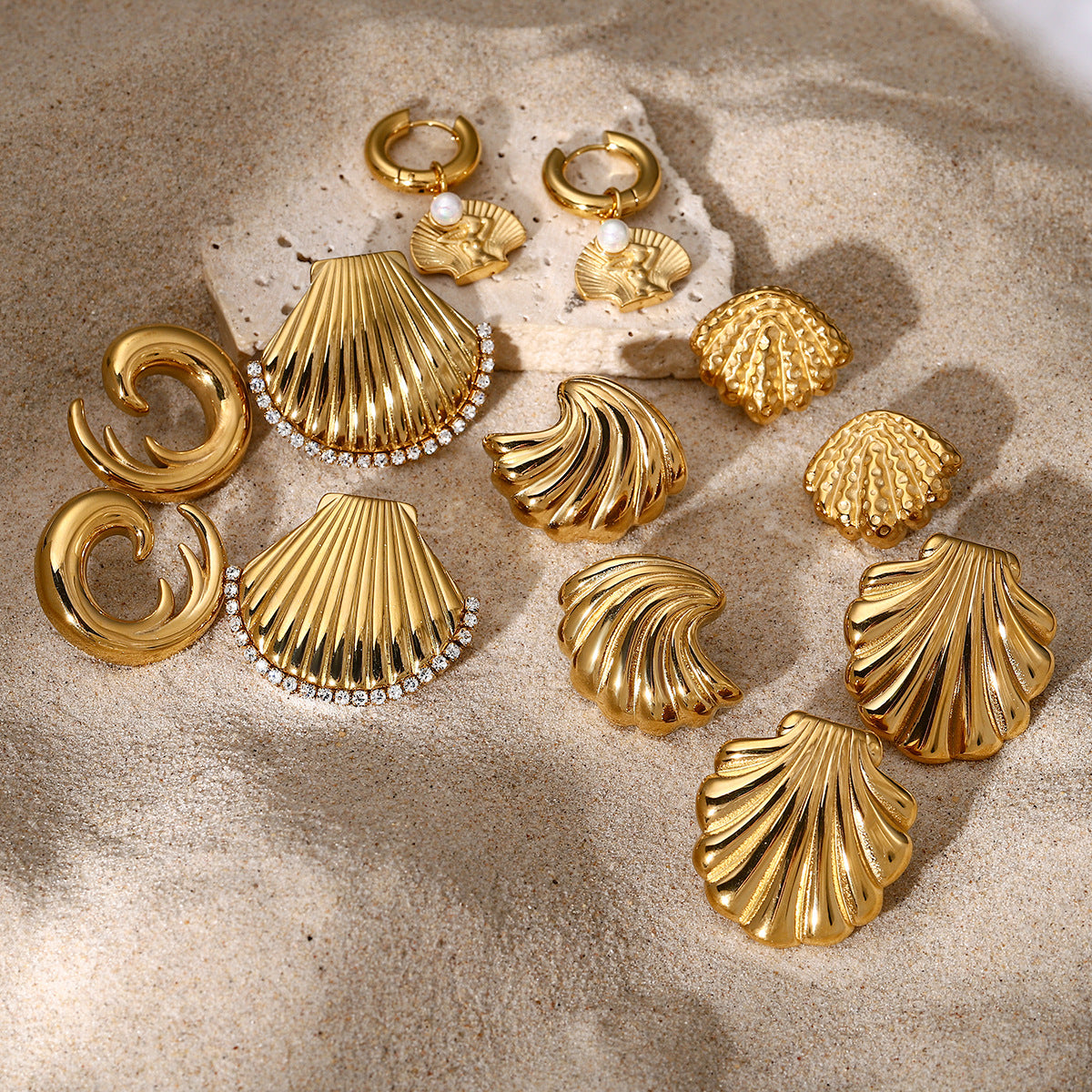 Summer Shell Series Stainless Steel Beach Earrings