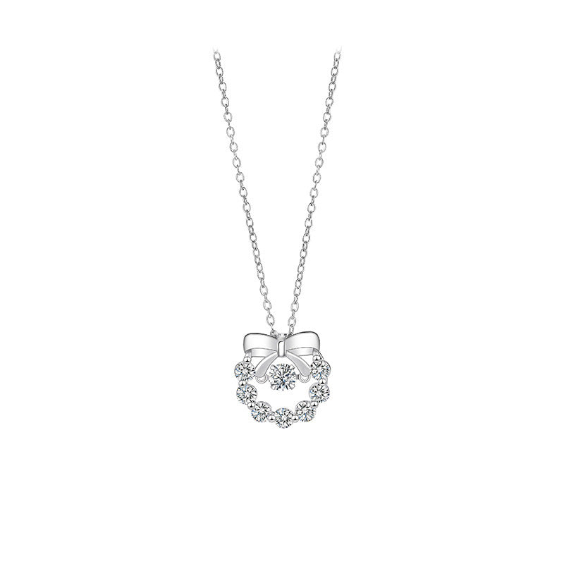 Bowknot Smart Rhinestone Titanium Steel Light Luxury Exquisite Pulsatile Heart Necklaces