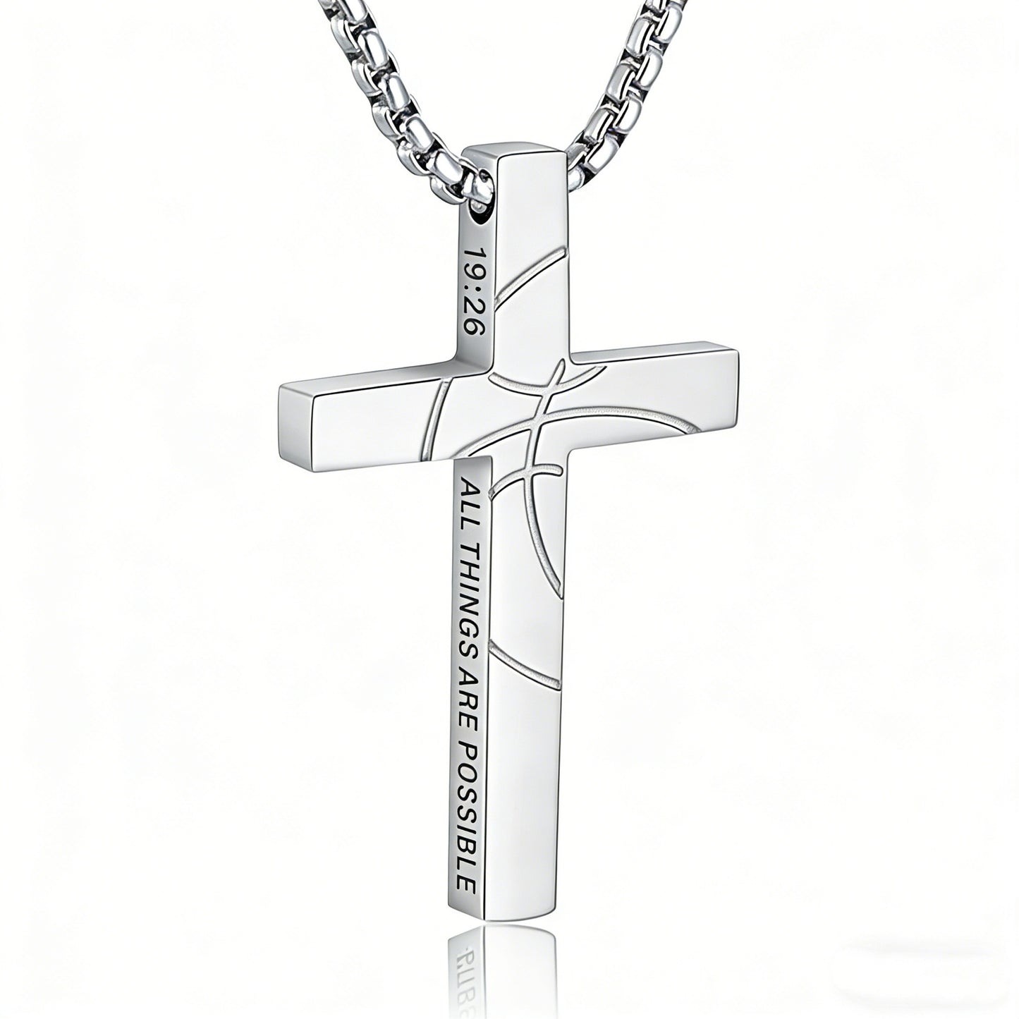 Men's Basketball Cross Double-sided Lettering Inspirational Scripture Personalized Necklace