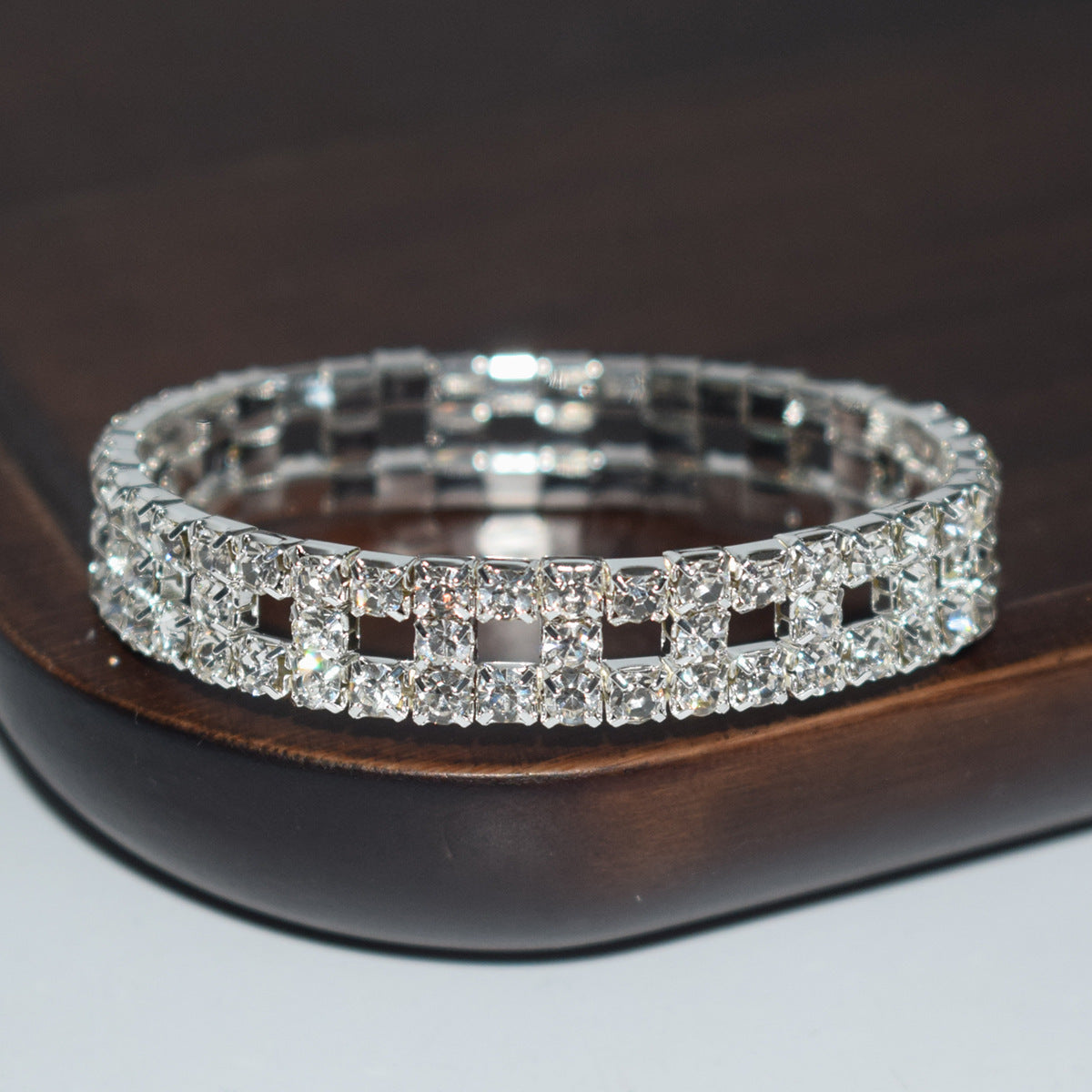 Elastic Hollow Rubber Band Full Rhinestone Exaggerated Wide Bangle Bracelets