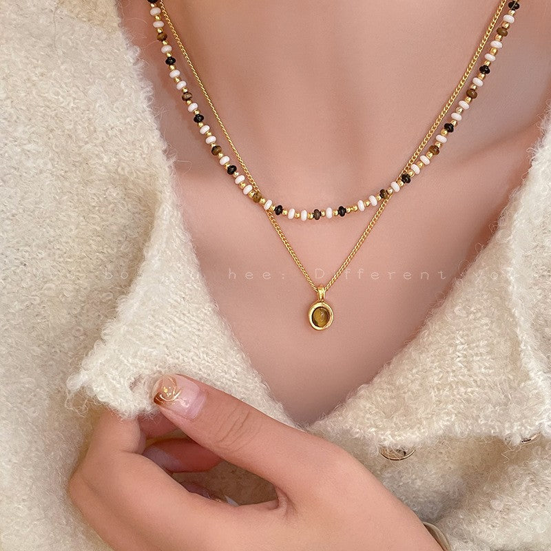 Women's Tiger Eye Chinese Style Twin Niche Graceful Clavicle Necklaces