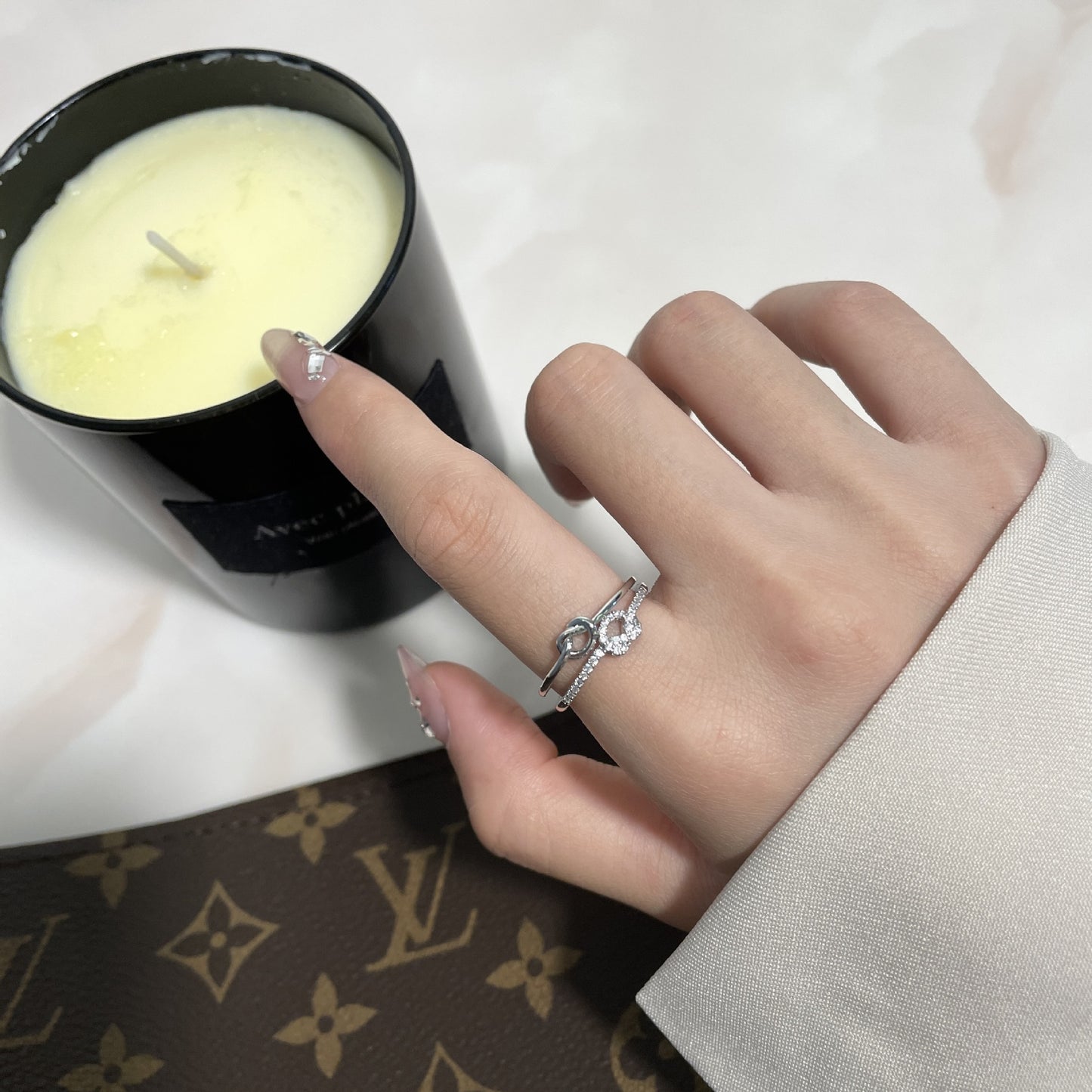 Micro Inlaid Zircon Pearl White Female Rings