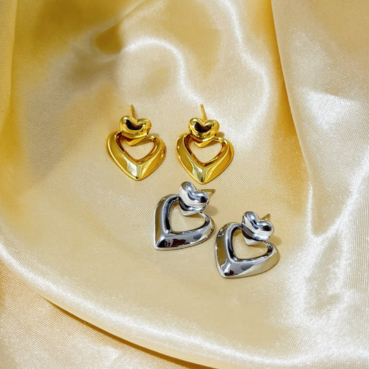 Fashion Metallic Geometric Double Layers Loving Heart Exaggerated Earrings