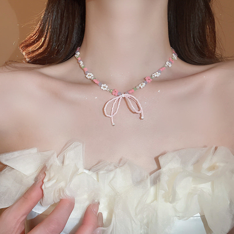 Heart Bow Pearl Korean Artsy Temperament Necklaces