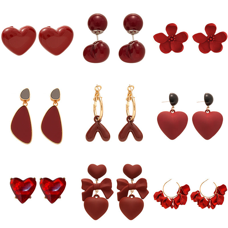 Women's Heart Flowers Geometric Sier Pin Simple Niche Temperament Earrings