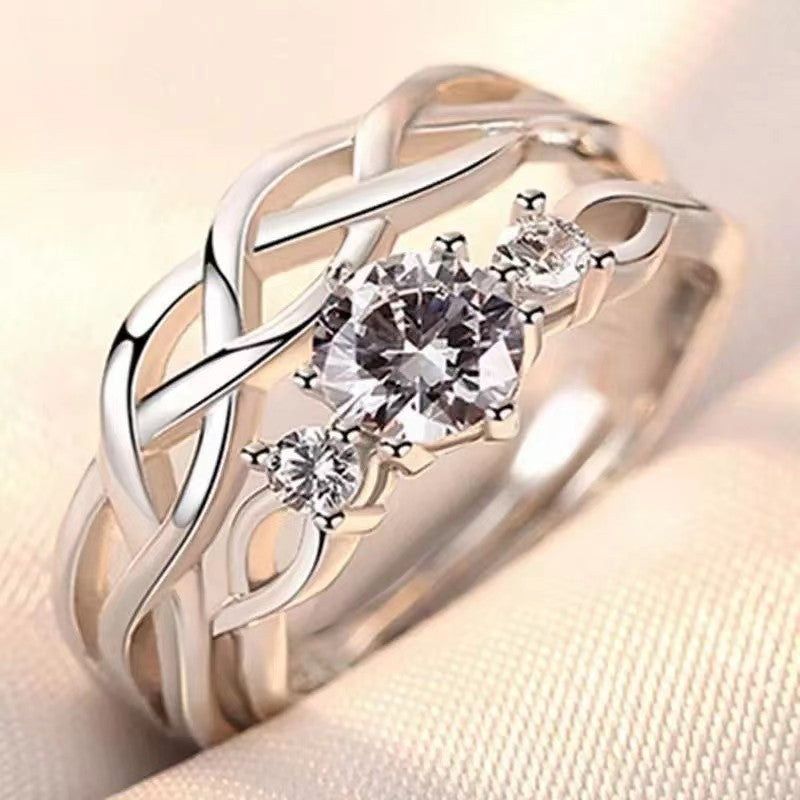 Minority Simple Fashion Rhinestone Zircon Couple Open Rings