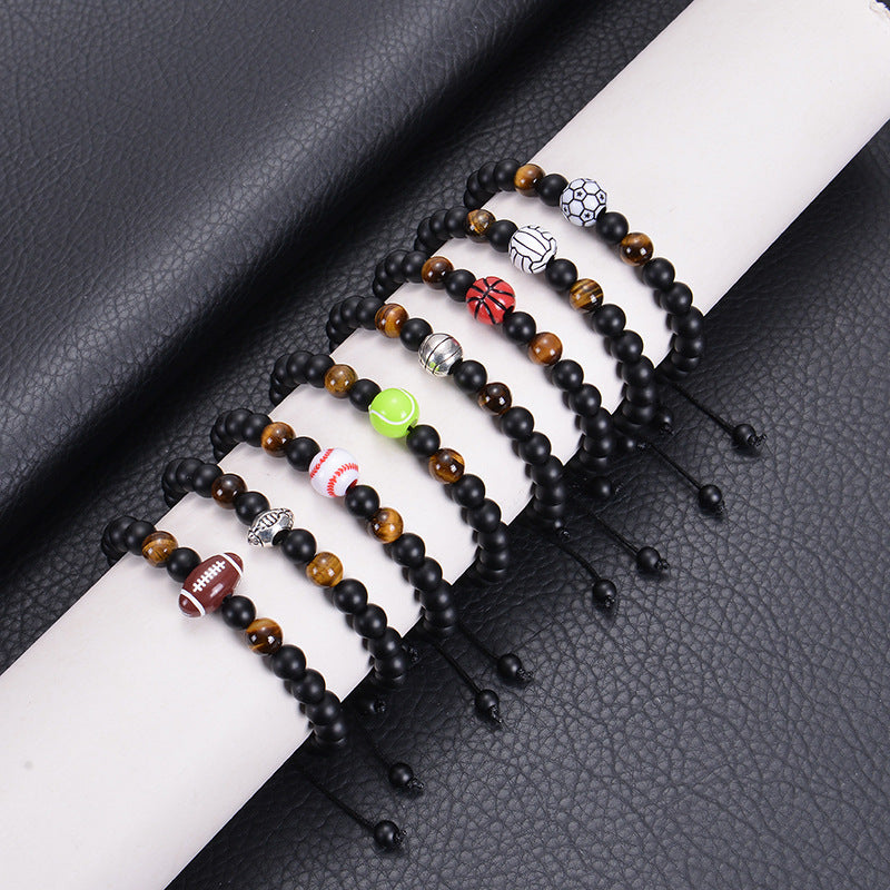 Beaded Black Frosted Football Tennis Basketball Bracelets