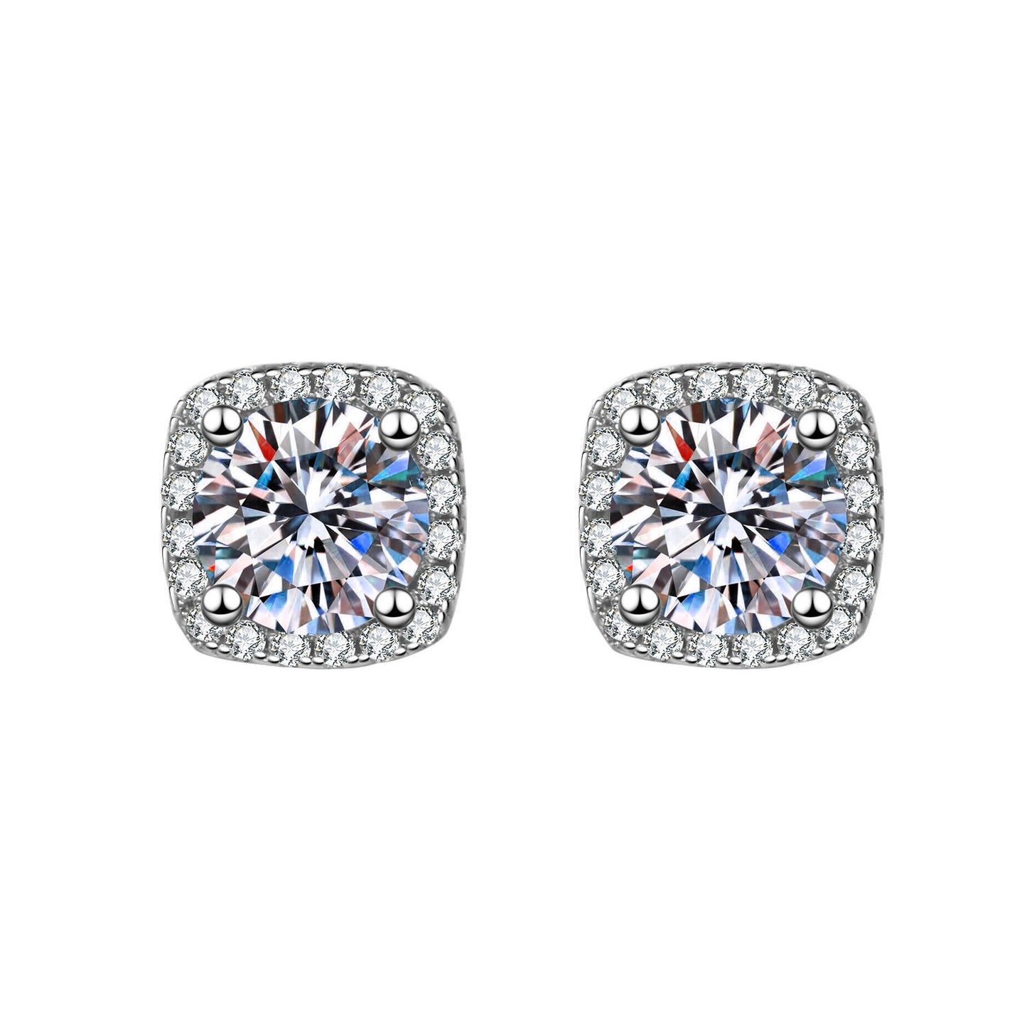 Live Imitation Sier Needle Square Bag Female Four Claw Karat Stud Earrings