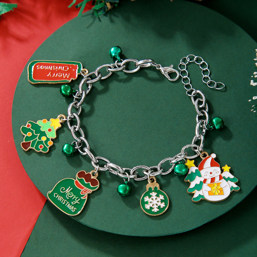 Christmas Red Green Acrylic Snowflake Bell Bracelets