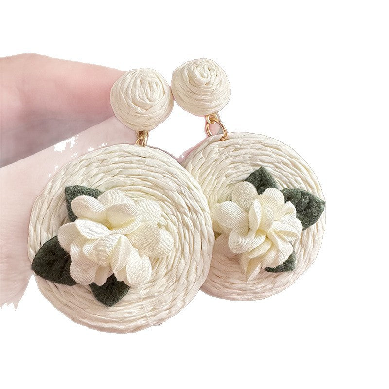 Wind Sweet Flexible Straw Round Flower Simple Temperamental Rings