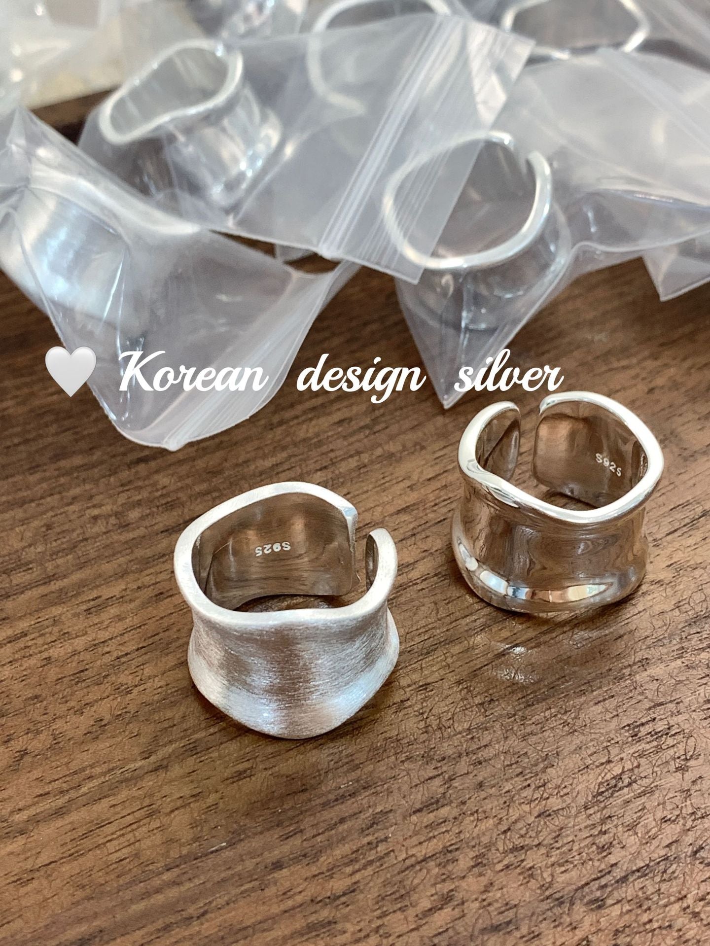 Wide Sterling Sier Irregular Brushed Open Rings
