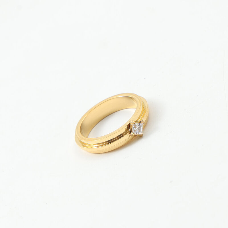 Inlaid Small Square Zircon Titanium Steel Rings