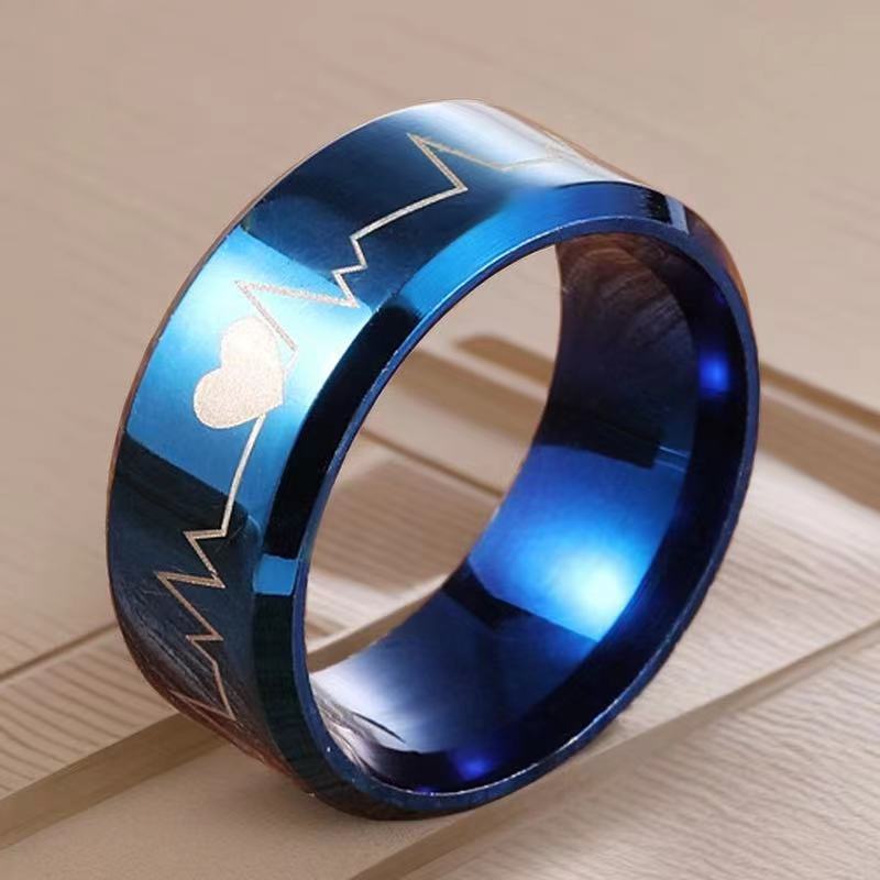 Men's Stainless Steel Hip Hop Niche Heartbeat Ring