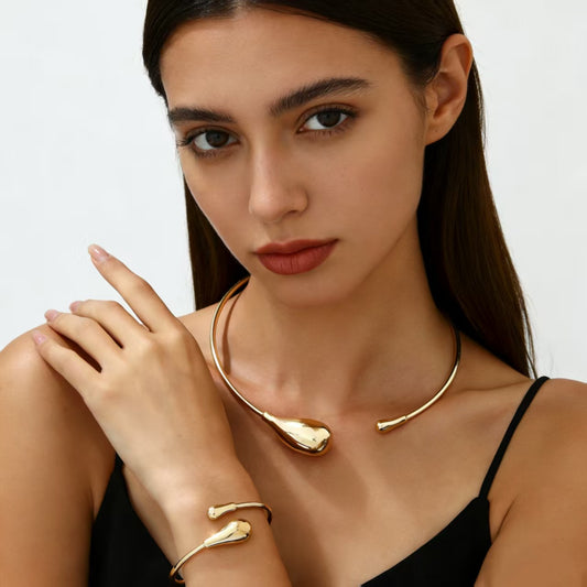 Water Drop Open Collar Niche Design Jewelry Set
