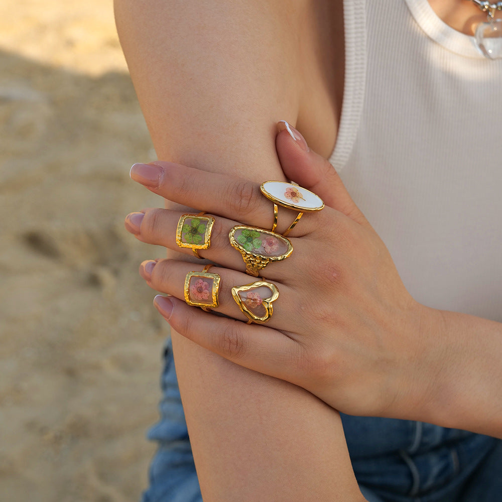 Preserved Fresh Flower Series Stainless Steel Rings