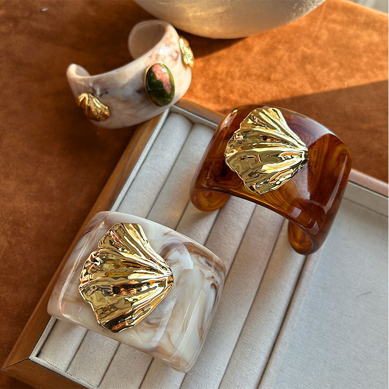 Shell Unakite Resin Female Vacation Style Amber Natural Stone Fashion Bracelet