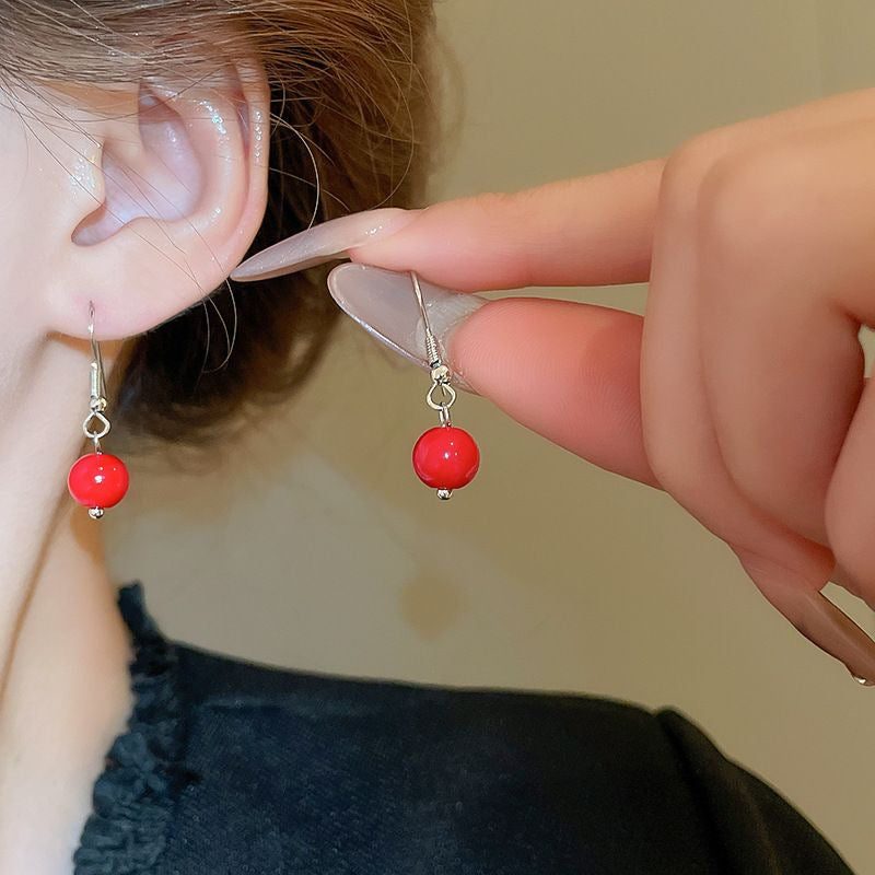 Women's Sier Needle Red Irregular Ear Retro Exaggerated Earrings