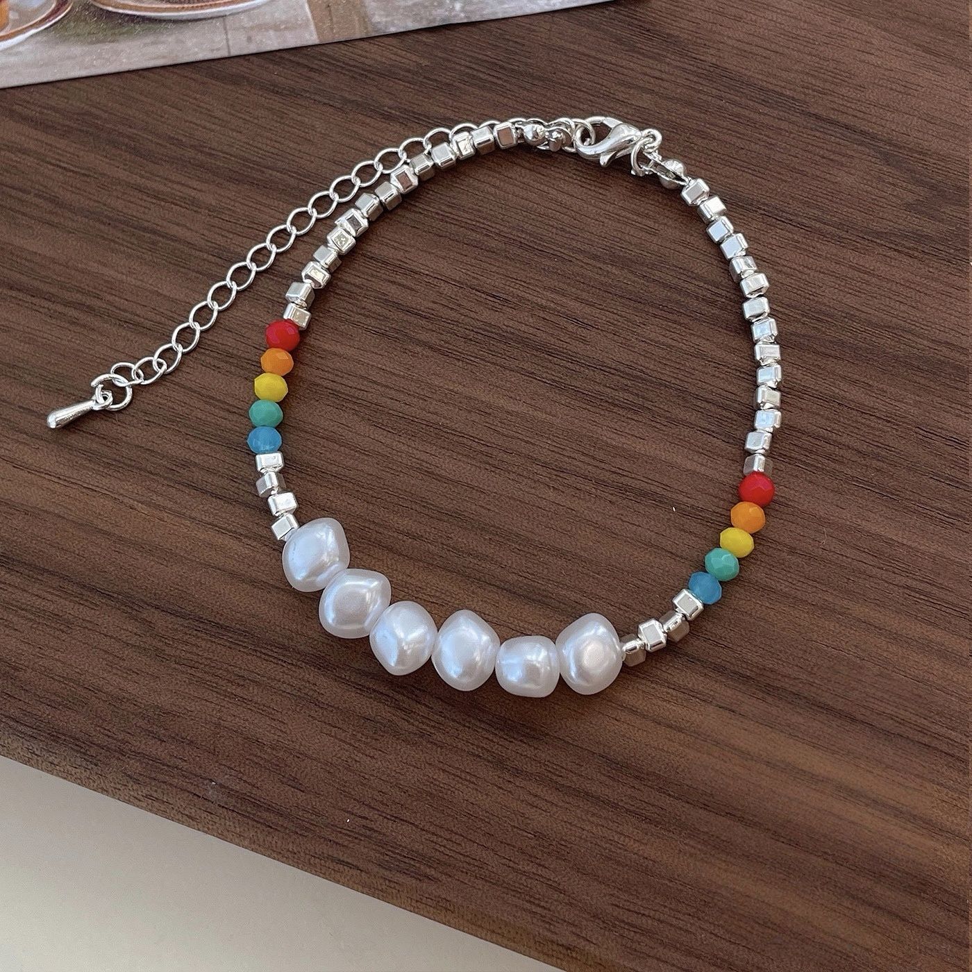 Women's Small Pieces Of Sier Beaded Summer Color Bracelets