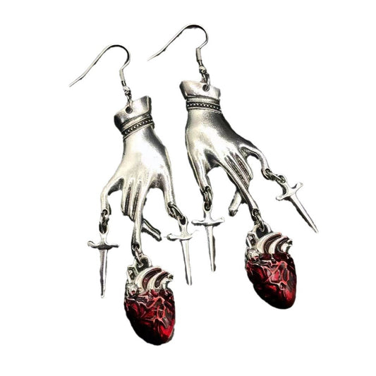 Retro Punk Water Drop Ruby Hand Earrings