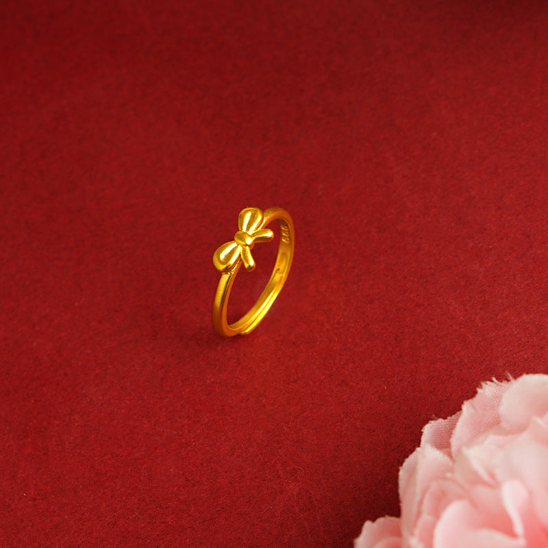 Gold Female Bow No Color Fading Niche Rings