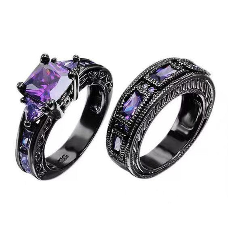 Luxury Popular Vintage Black Gold Purple Rings