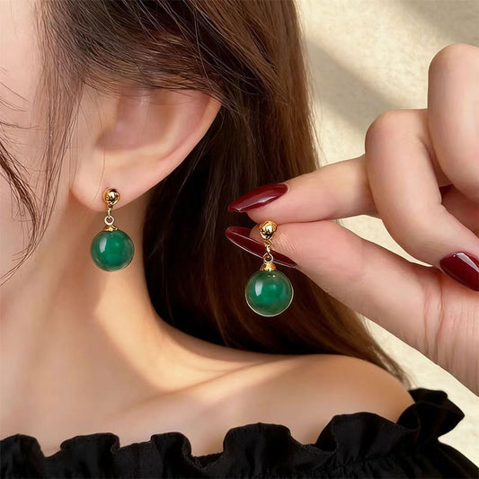 Women's Chinese Style Green Imitation Chalcedony Light Luxury High-grade Simple Temperamental Ear Clip