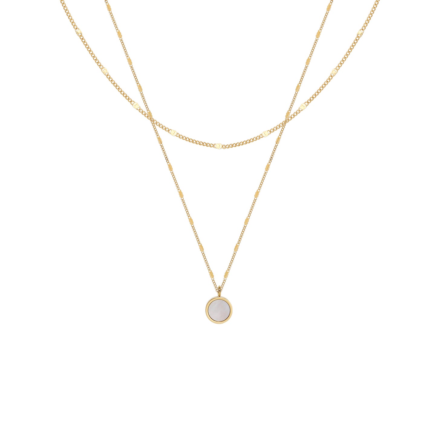 Women's Stacked Retro White Shell Patch Titanium Steel Necklace