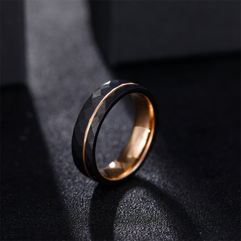 Women's & Men's Simple Batch Flower Rose Groove Black Rings