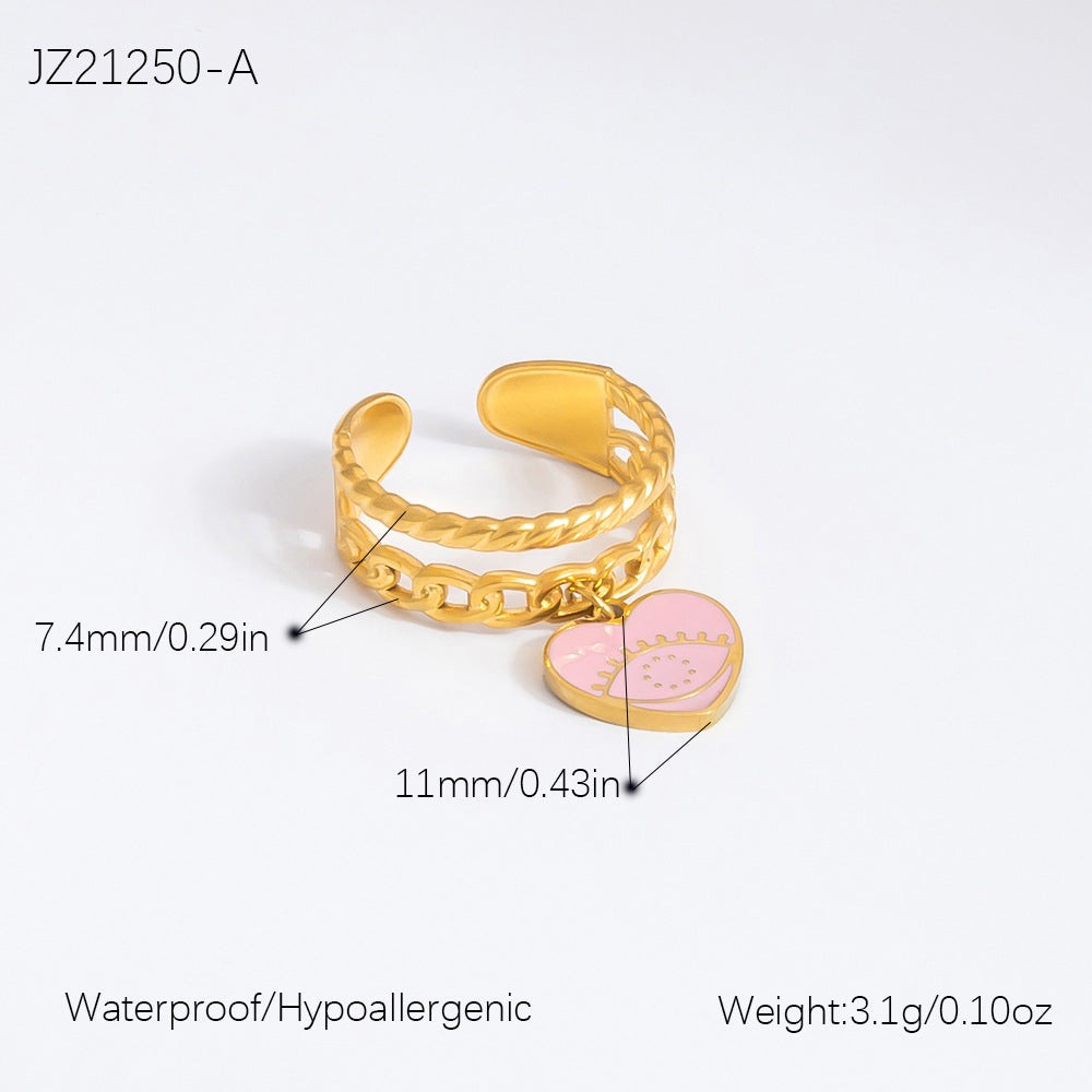 Heart Cherry Stylish Opening Stainless Steel Rings