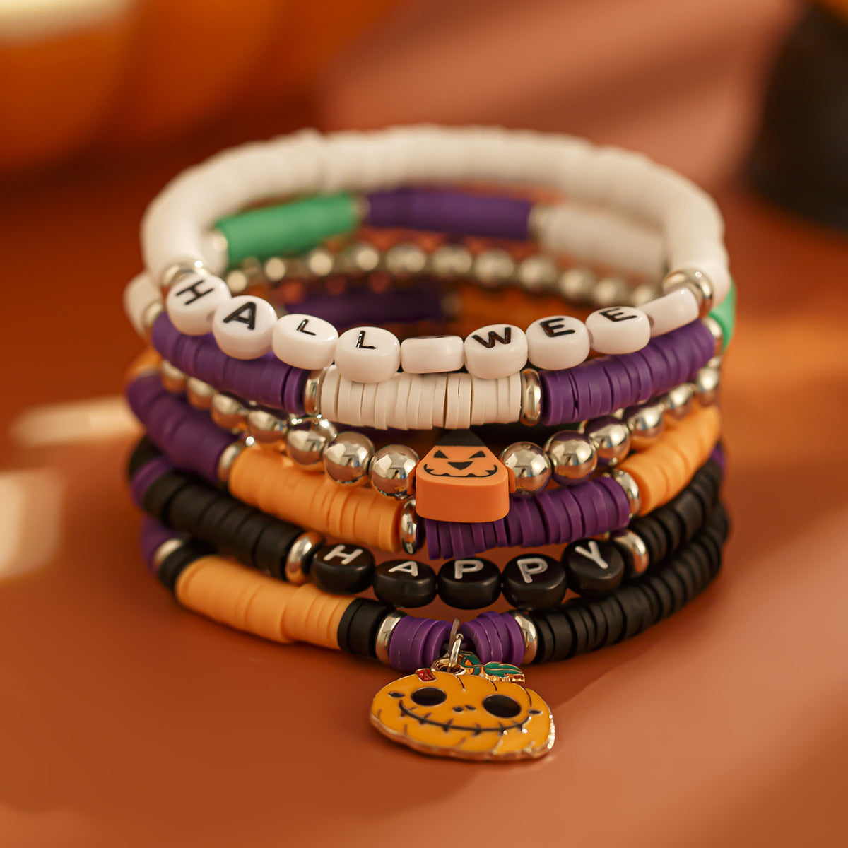 Ornament Halloween Pumpkin Polymer Clay Punk Alloy Bracelets